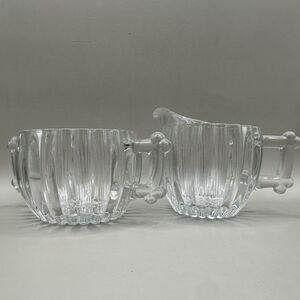 Vintage Jeannette Glass USA National Ribbed Creamer Open Sugar Bowl Set Clear